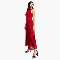 Chiffon Pleated Maxi Dress with Belt