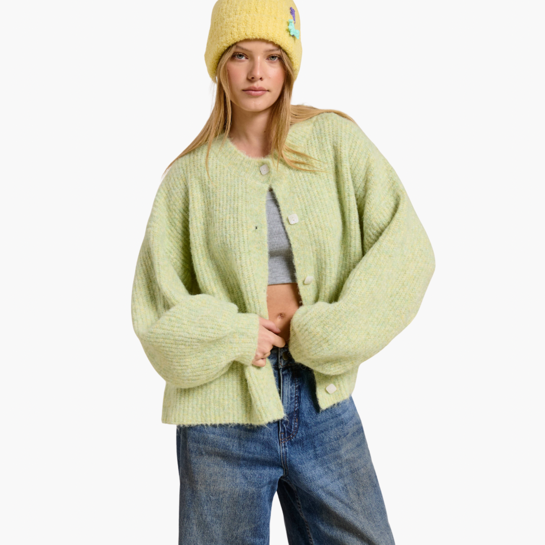 Oversized Lime Balloon Sleeve Knit Cardigan