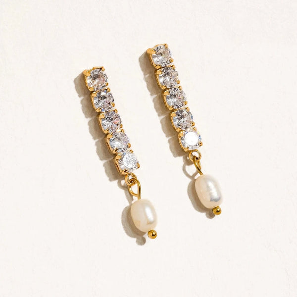 Anton 18K Gold Non-Tarnish CZ Pearl Drop Earring