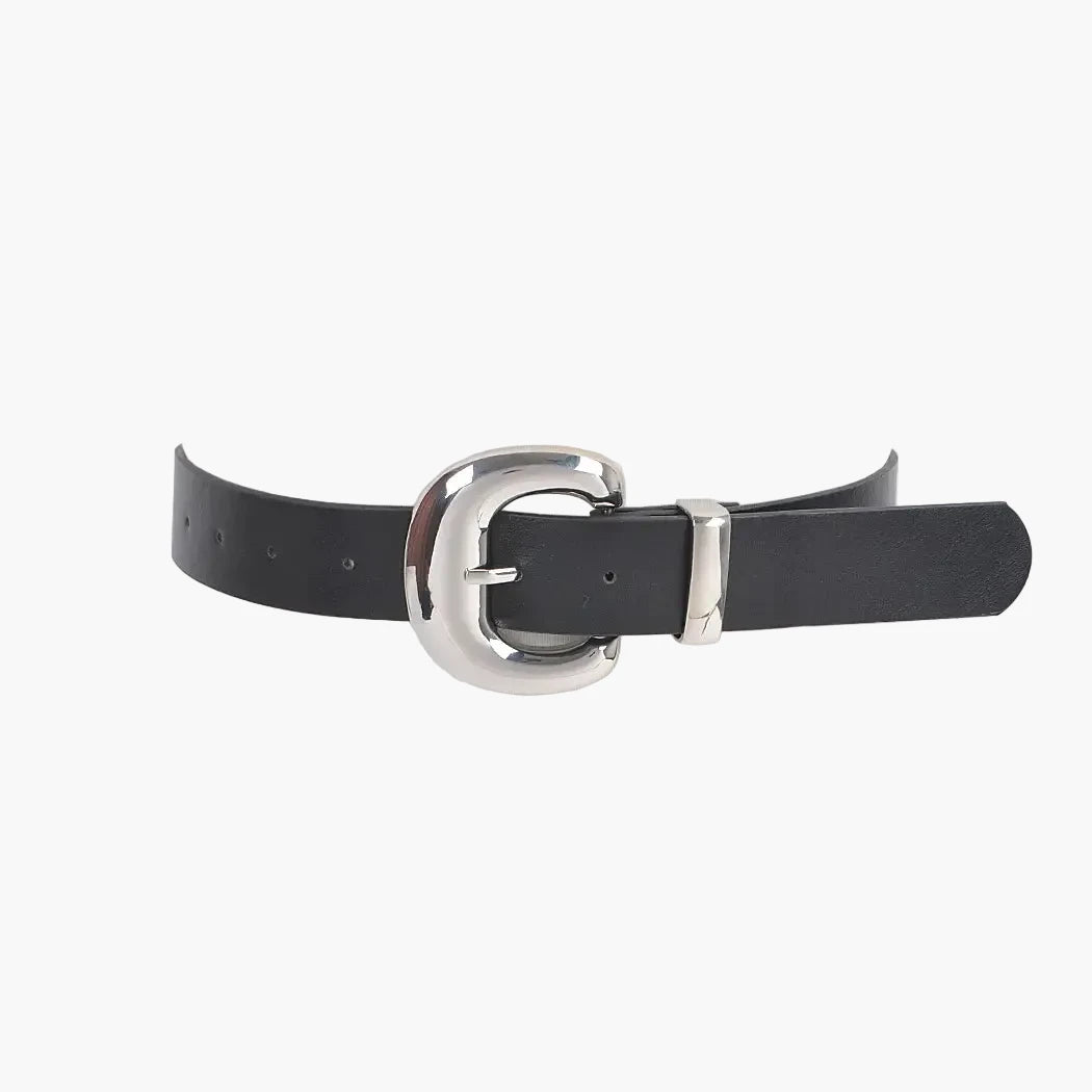 Black Faux Leather Metal Buckle Belt