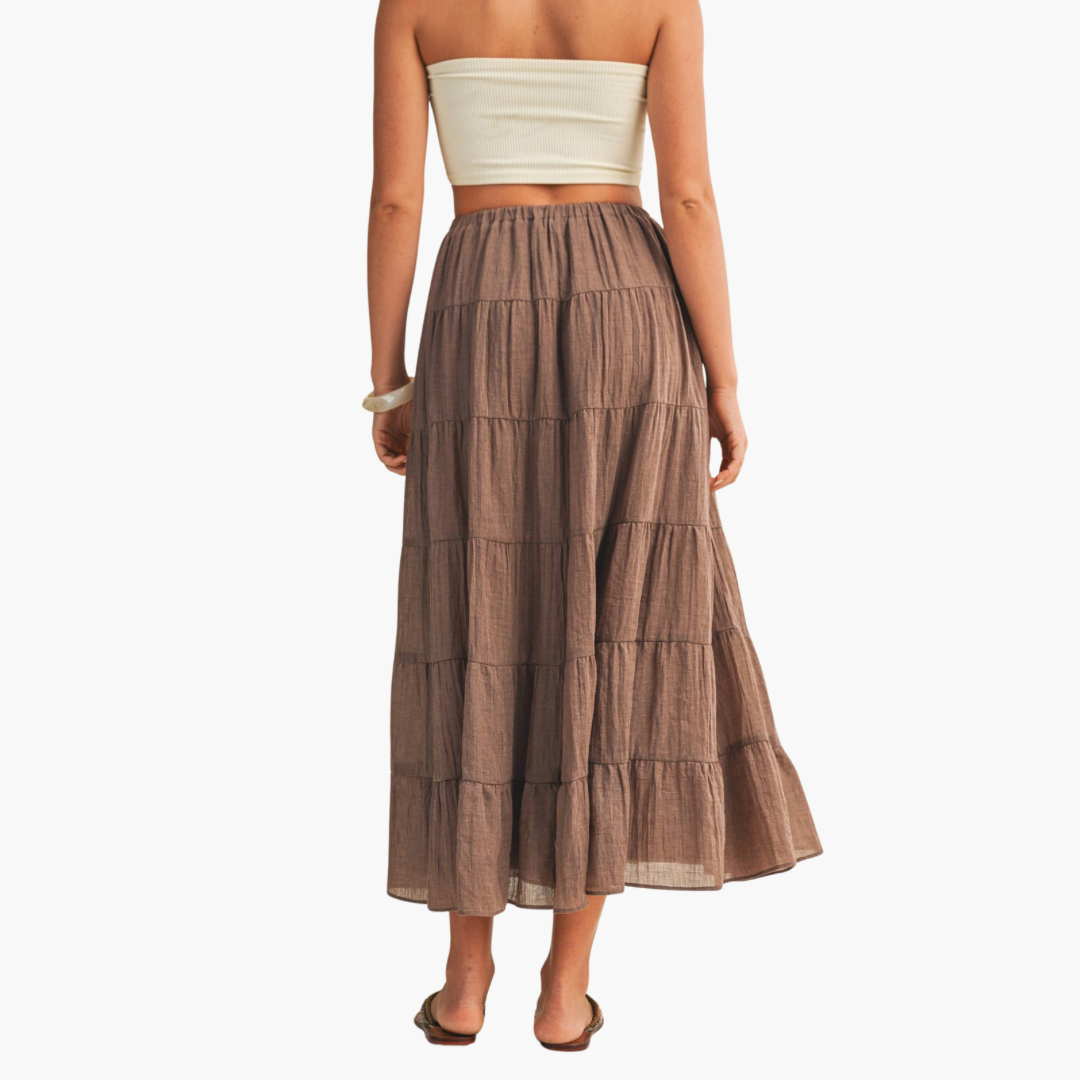 Light Chocolate Flowy Maxi Tiered Skirt