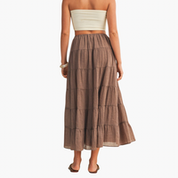 Light Chocolate Flowy Maxi Tiered Skirt