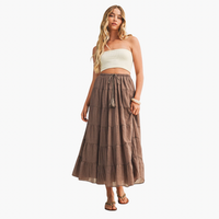Light Chocolate Flowy Maxi Tiered Skirt