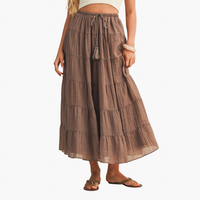 Light Chocolate Flowy Maxi Tiered Skirt