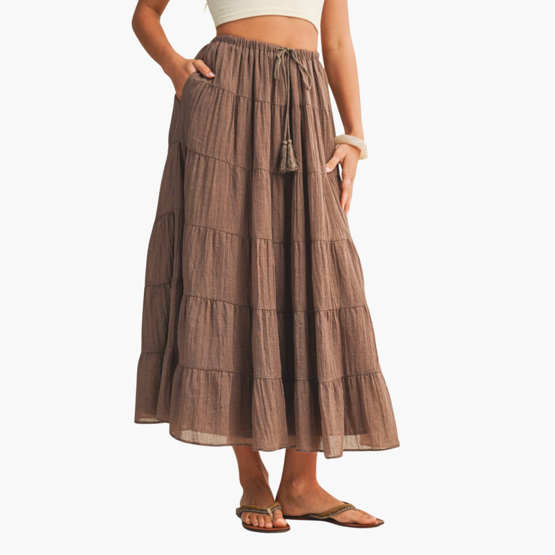 Light Chocolate Flowy Maxi Tiered Skirt