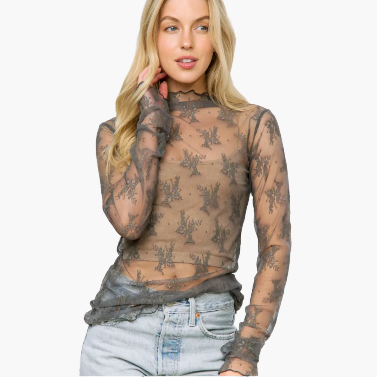 Mesh Lace High Neck Top