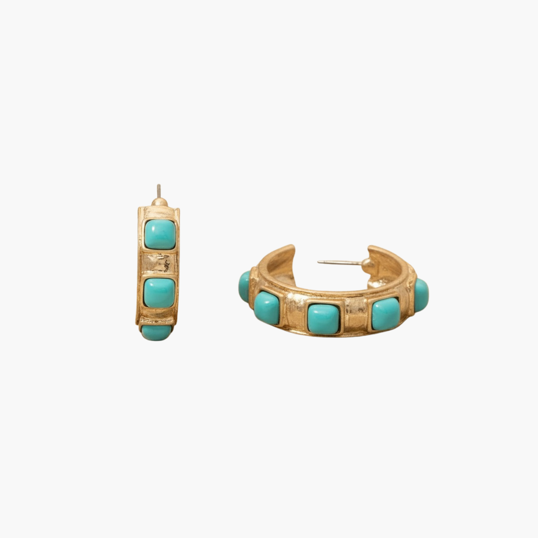 Square Turquoise Stone Hoop Earrings