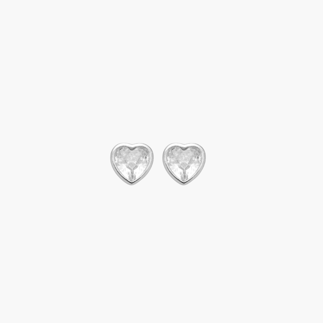 Silver Heart Cubic Zirconia Stud Earrings