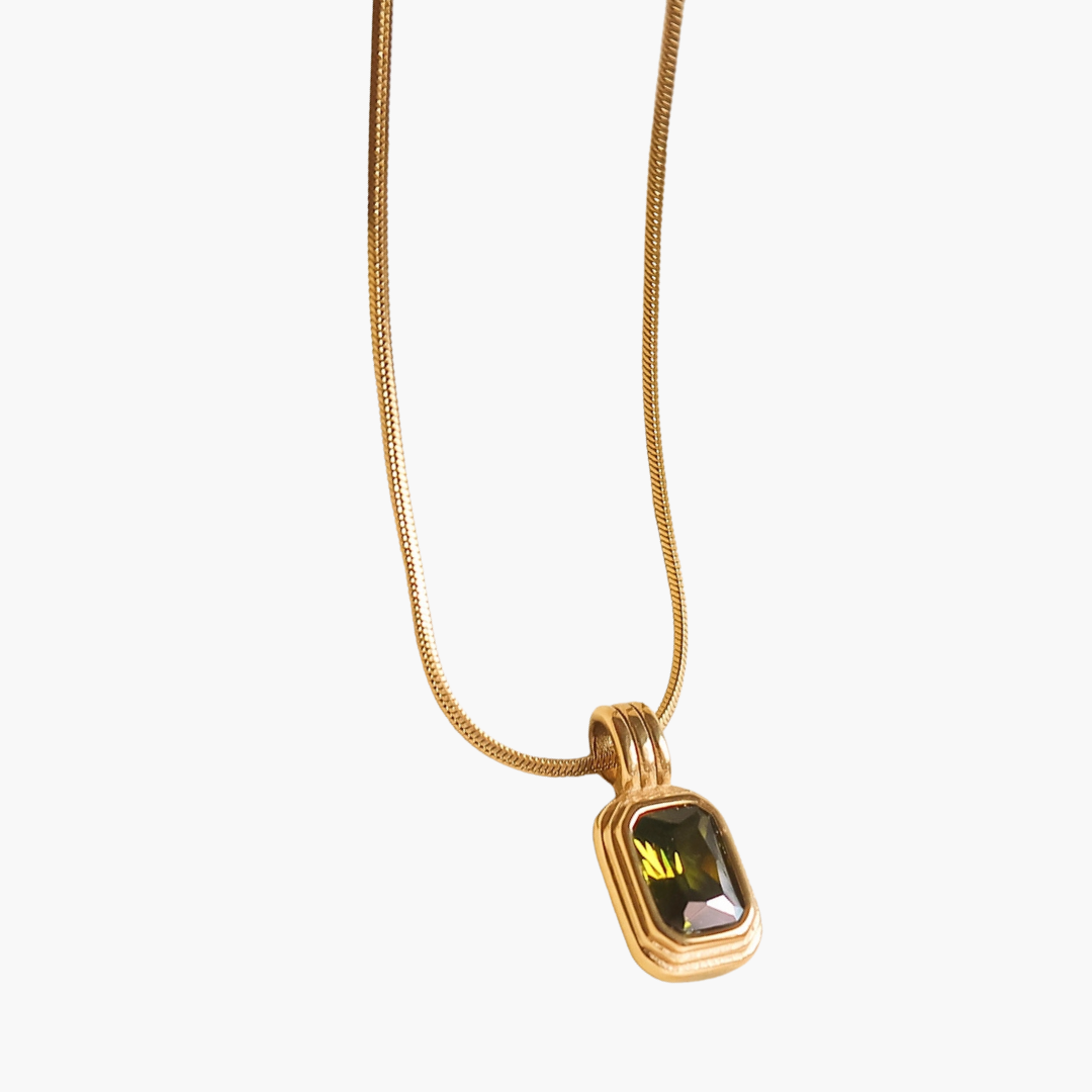 Maeve 18K Non-Tarnish Green Square Stone Pendant