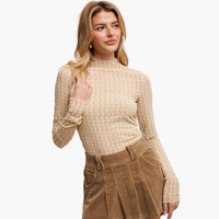 Semi Sheer Textured Lace Long-Sleeve Layering Top