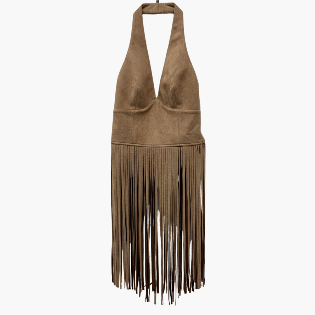 Faux Suede Fringe Halter Top
