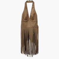 Faux Suede Fringe Halter Top