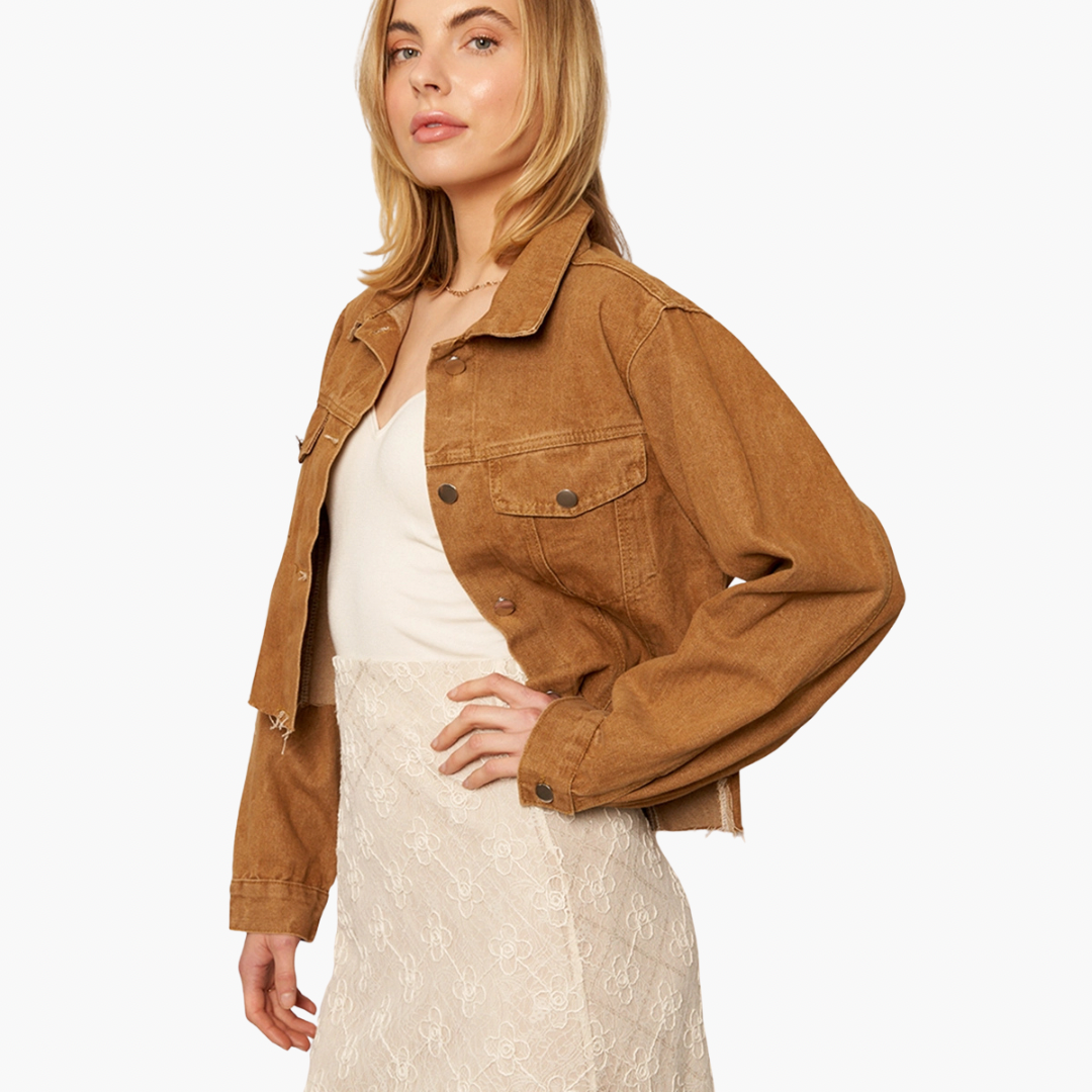 Camel Cropped Denim Jacket