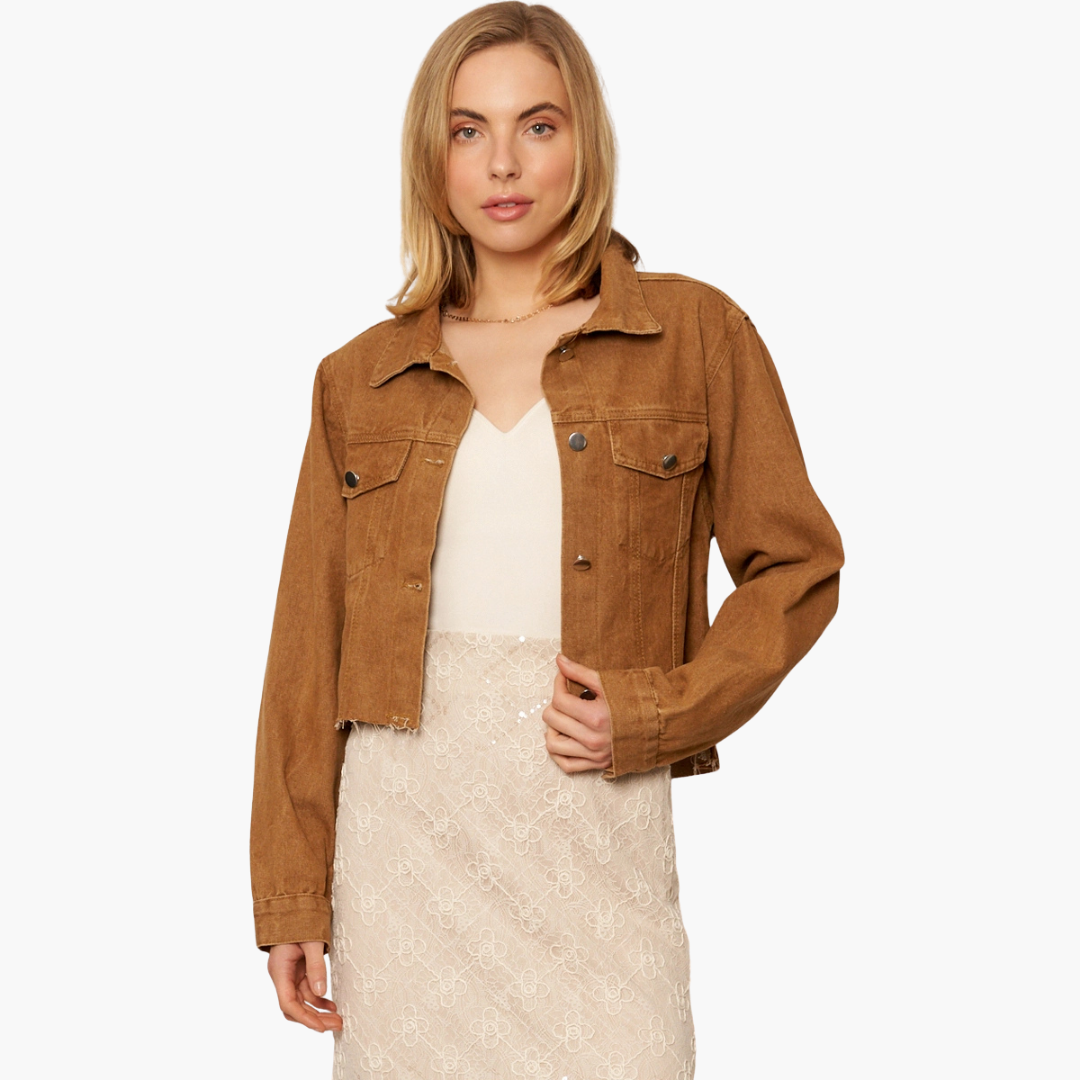 Camel Cropped Denim Jacket