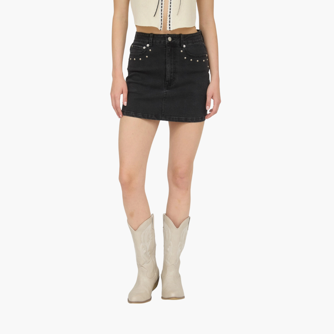 Black Stud Detail Denim Mini Skirt