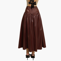 Bordeaux Faux Leather Gathered Midi Skirt