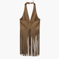 Faux Suede Fringe Halter Top