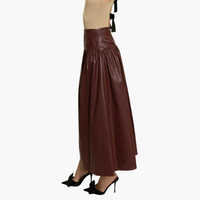 Bordeaux Faux Leather Gathered Midi Skirt