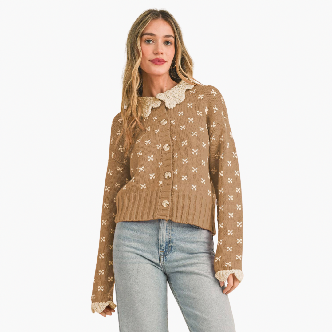 Taupe Doll Collar Sweater Cardigan