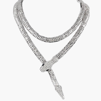 Jeweled Snake Wrap Necklace - Silver