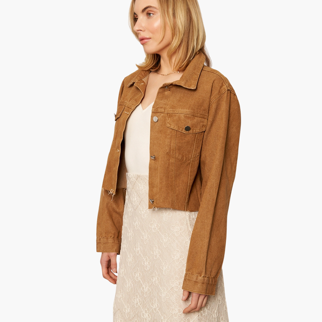 Camel Cropped Denim Jacket