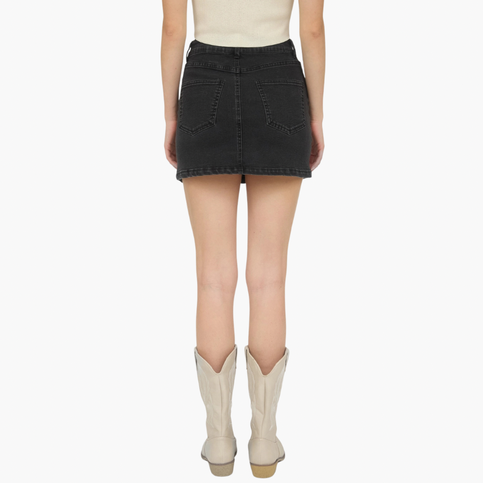 Black Stud Detail Denim Mini Skirt