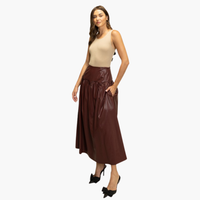 Bordeaux Faux Leather Gathered Midi Skirt