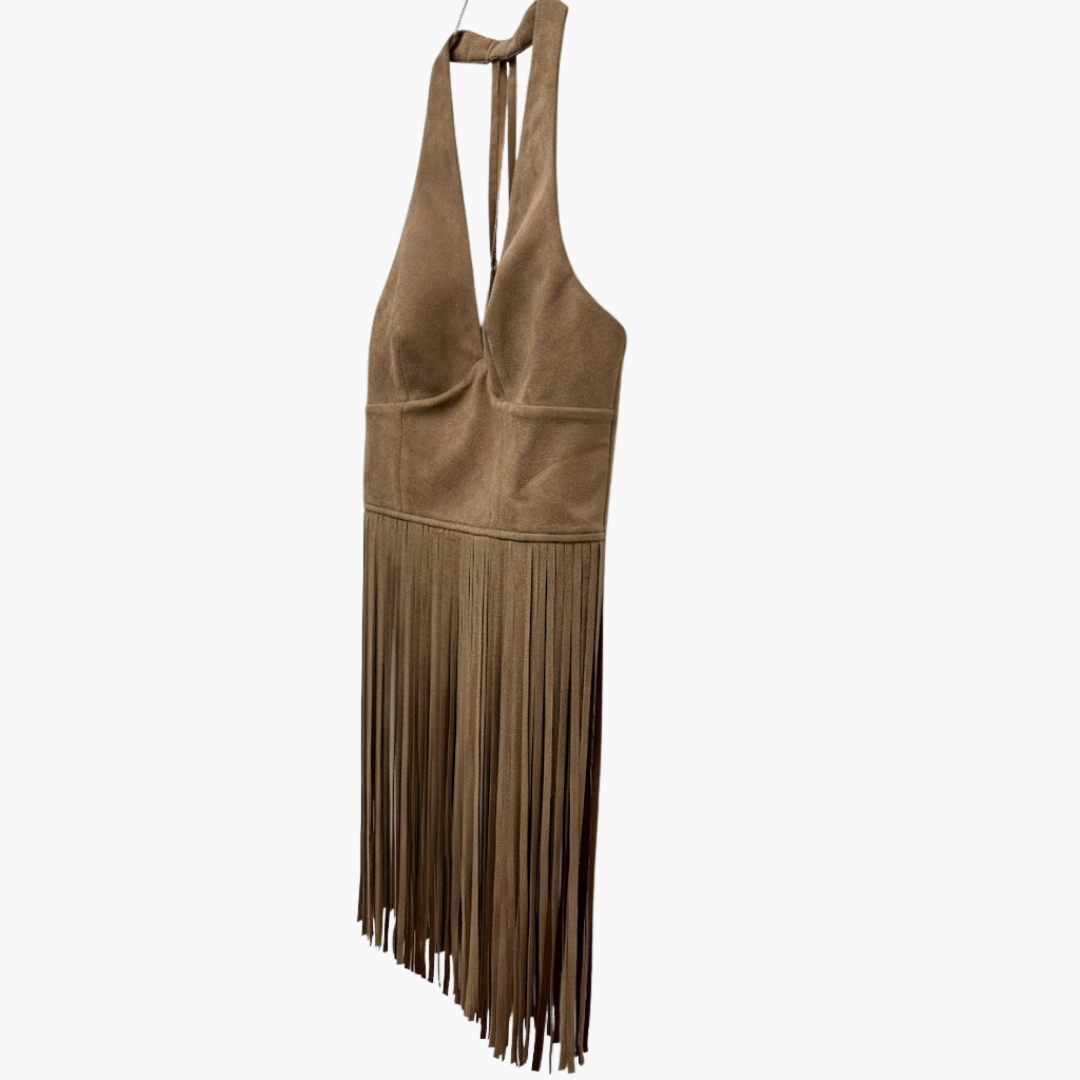 Faux Suede Fringe Halter Top