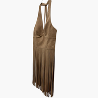 Faux Suede Fringe Halter Top