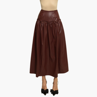 Bordeaux Faux Leather Gathered Midi Skirt