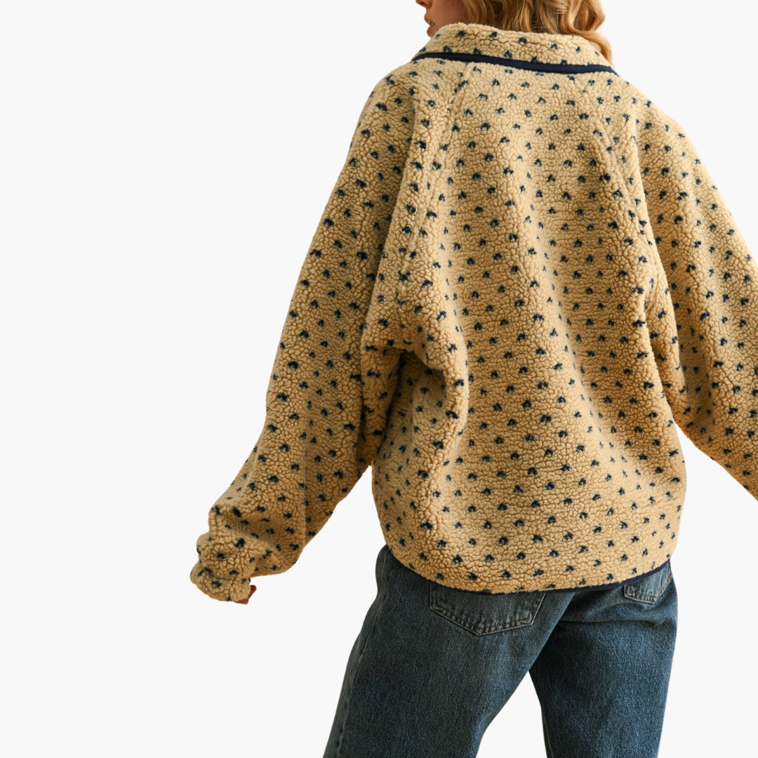 Beige Button Front Pattern Sherpa Jacket