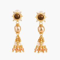 Lalique 18K Gold Vintage Pearl Sunburst Drop Earrings