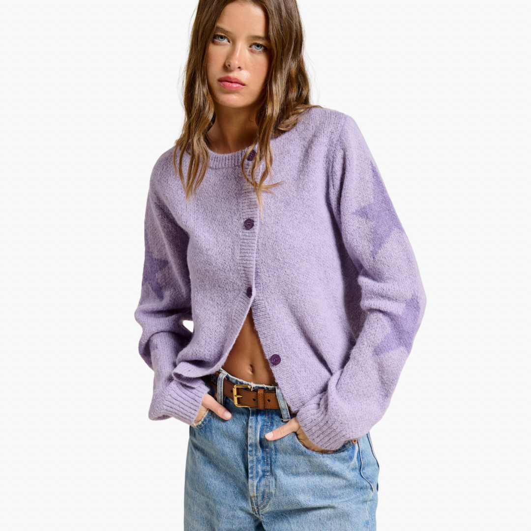 Lavender Star Sleeve Button Up Cardigan