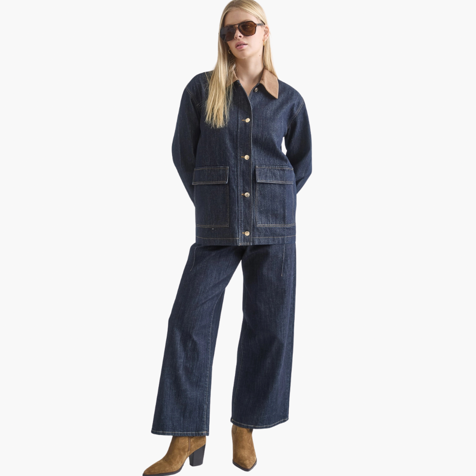 Corduroy Collar Pocket Detail Denim Jacket