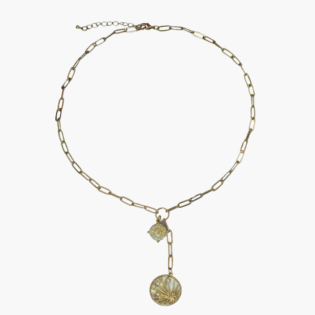 Paperclip Chain Drop Necklace with Multi Charms