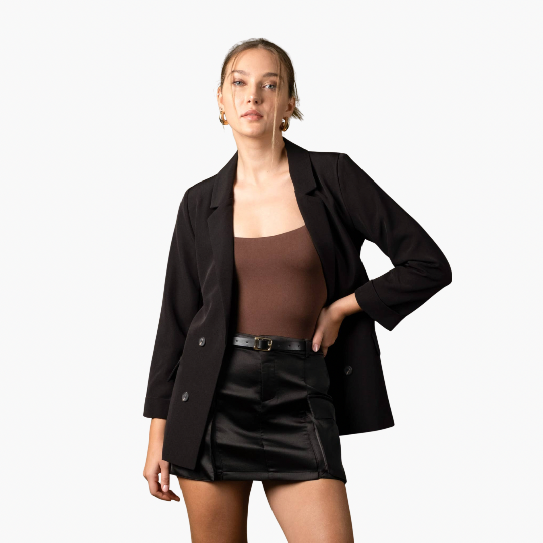Black Solid Button Blazer