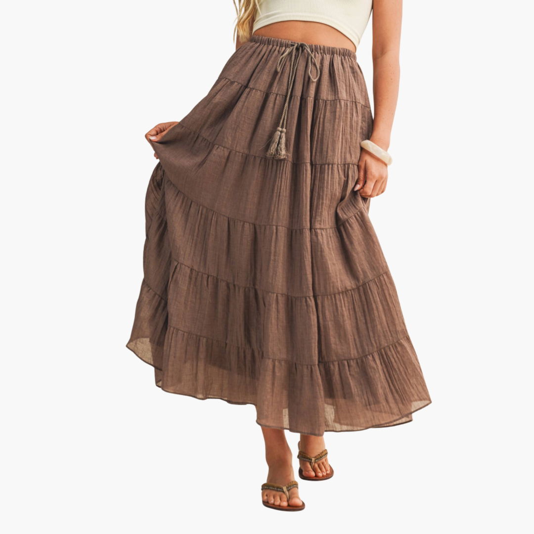 Light Chocolate Flowy Maxi Tiered Skirt