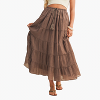 Light Chocolate Flowy Maxi Tiered Skirt