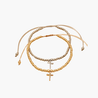 Cz Pave Cross Charm Beaded Cord Bracelet