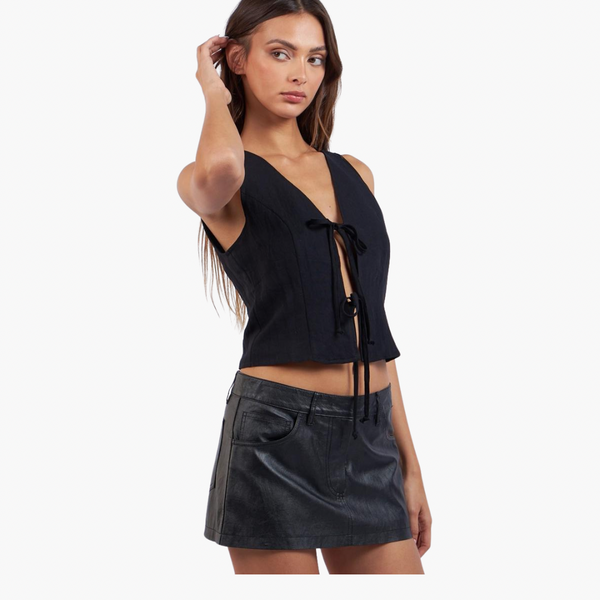 V-Neck Front Double Ties Crop Top