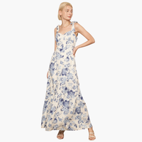 Sleeveless Shoulder Tie Floral Print Maxi Dress