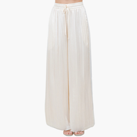 Ecru Satin Crinkled Drawstring Pants