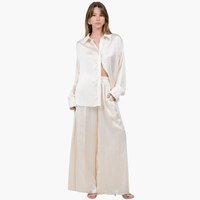 Ecru Satin Crinkled Drawstring Pants