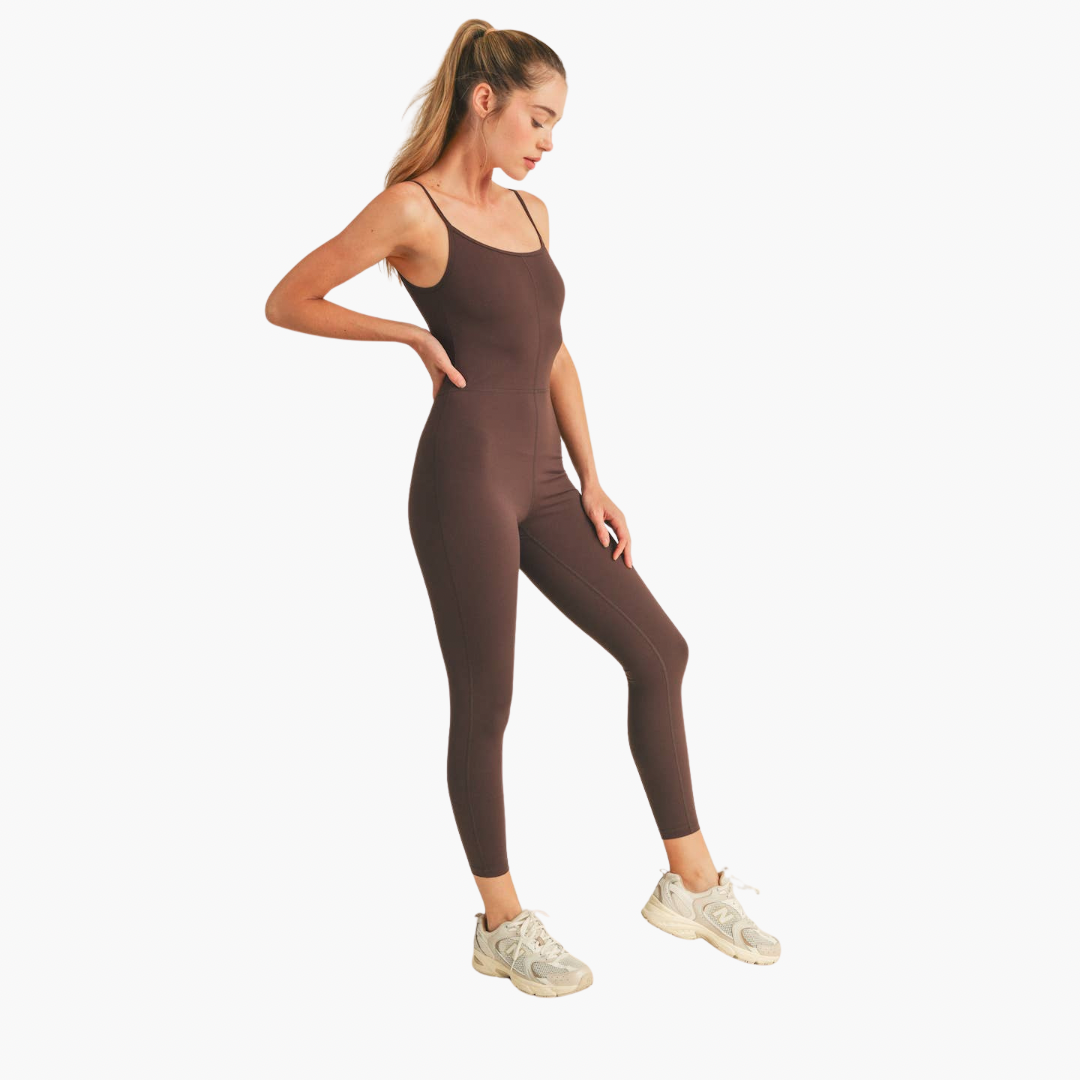 Dark Chocolate Body Hugging 7/8 Length Jumpsuit