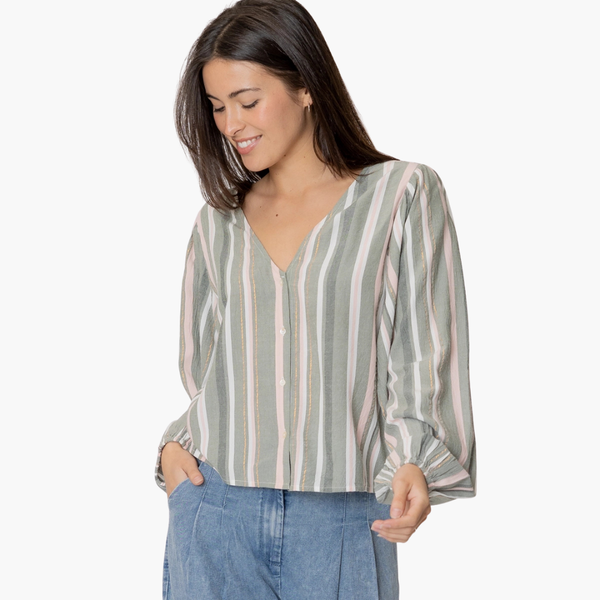 Multi Colored Striped Long Sleeve Button Down Top