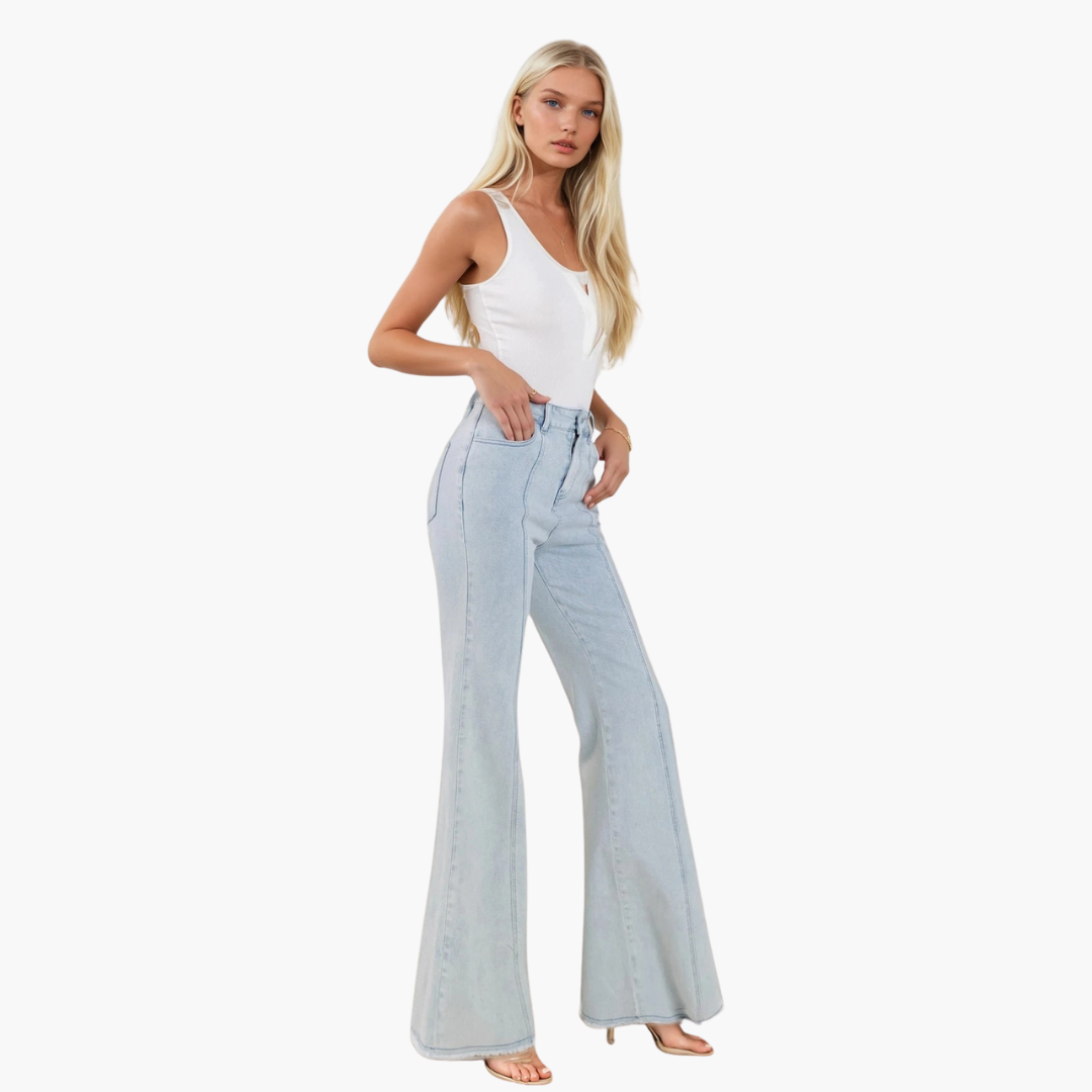 Light Denim Wide Leg Palazzo Jeans
