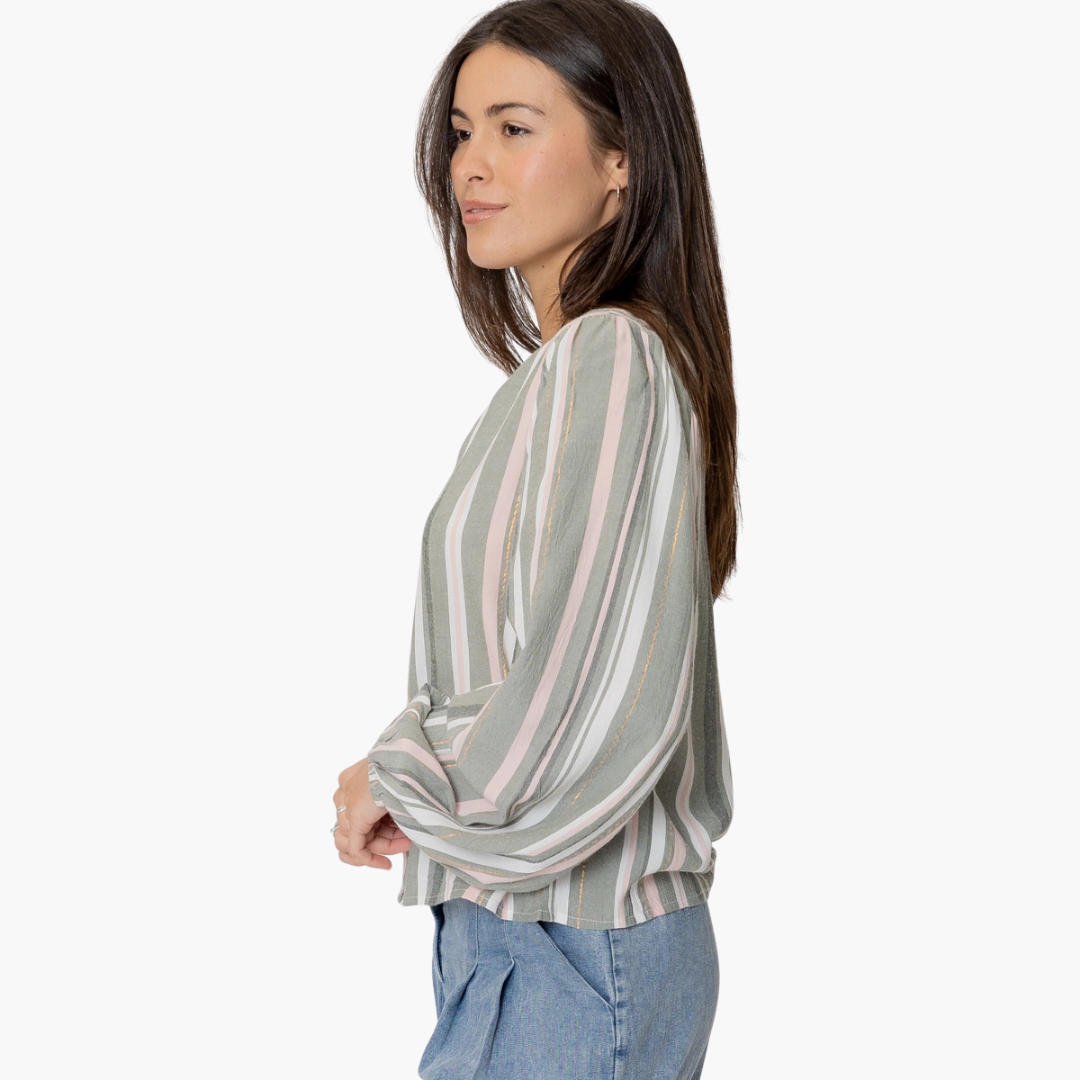 Multi Colored Striped Long Sleeve Button Down Top