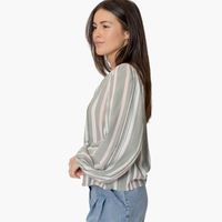 Multi Colored Striped Long Sleeve Button Down Top