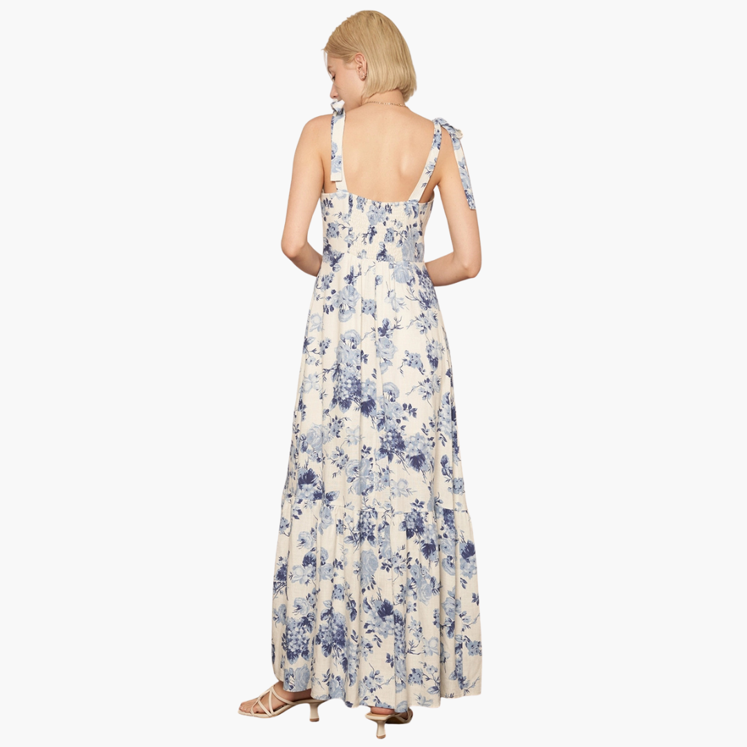 Sleeveless Shoulder Tie Floral Print Maxi Dress