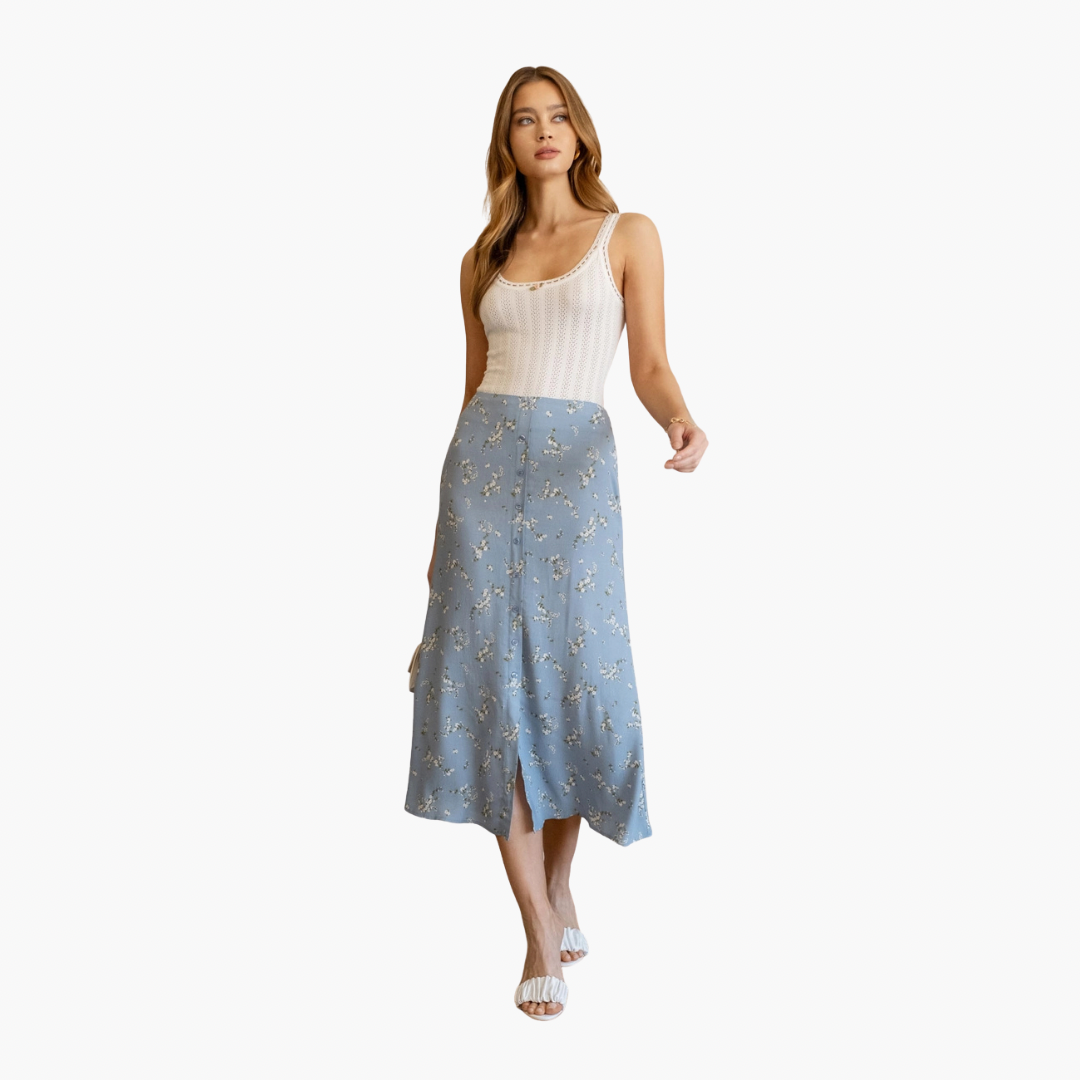 Floral High Waist Side Slit Midi Skirt